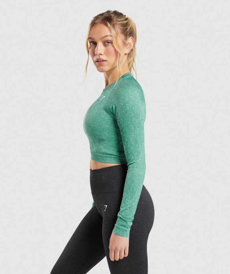 Przycięte Topy Gymshark Adapt Fleck Seamless Long Sleeve Damskie Zielone | PL 506WTE